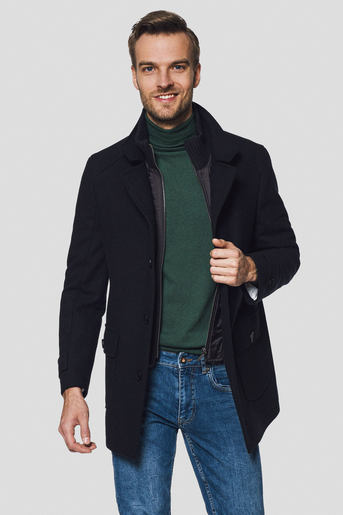 Lancerto Płaszcz Granatowy z Wełną Timor