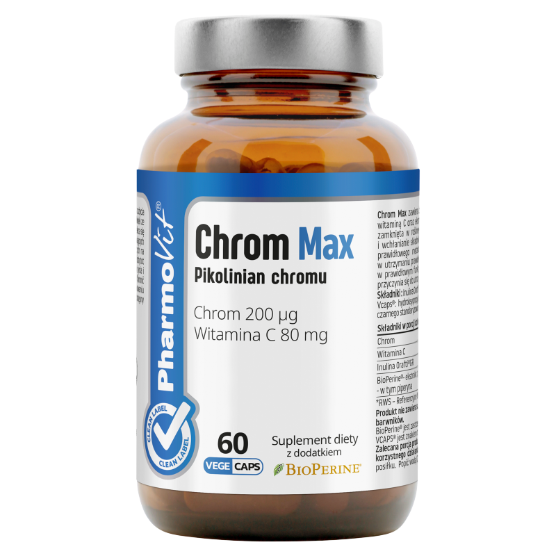Pharmovit Chrom Max Pikolinian chromu 200 mcg, suplement diety, 60 kapsułek