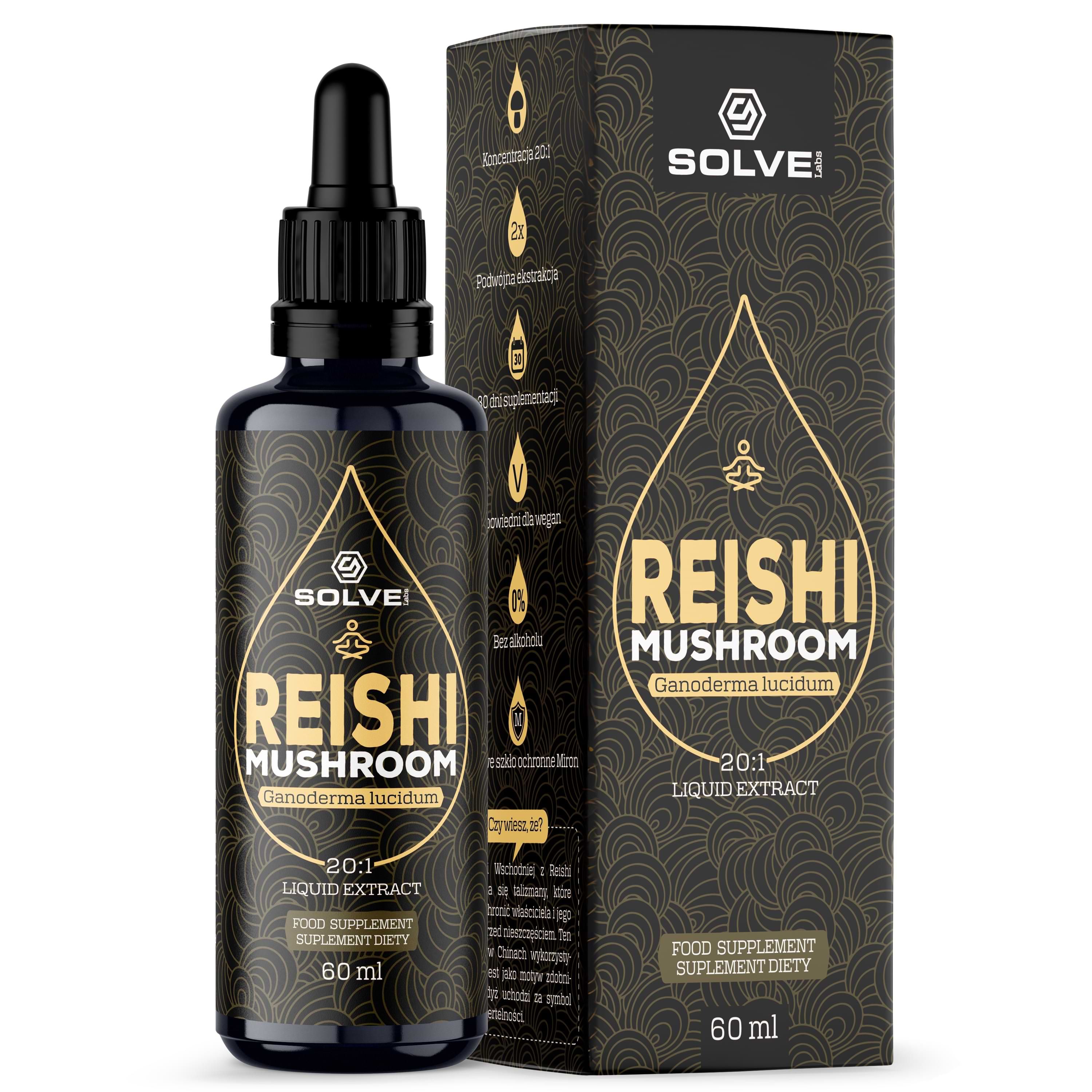Solve Labs Reishi ganoderma lucidum, suplement diety w kroplach, 60 ml