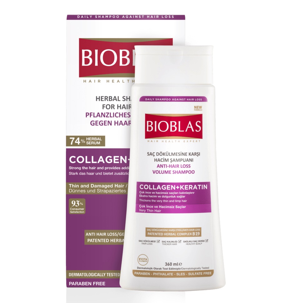 Bioblas Collagen&Keratin ziołowy szampon do włosów cienkich, zniszczonych z kolagenem i keratyną, 360 ml