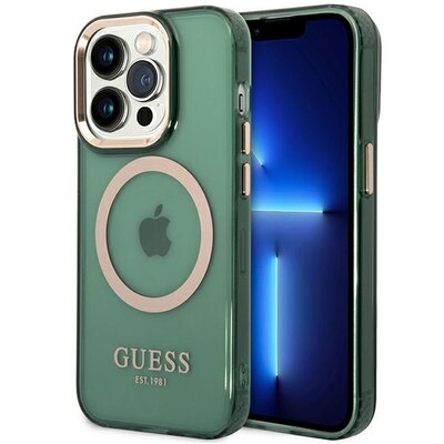 Etui GUESS Gold Outline Translucent MagSafe do Apple iPhone 14 Pro Zielony