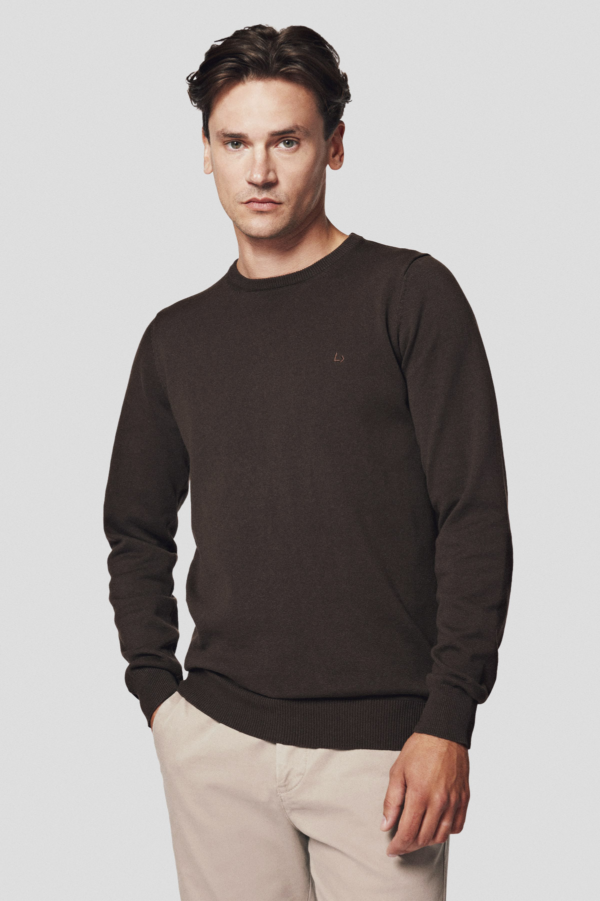 Lancerto Sweter Brązowy z Bawełną Gładki Morey