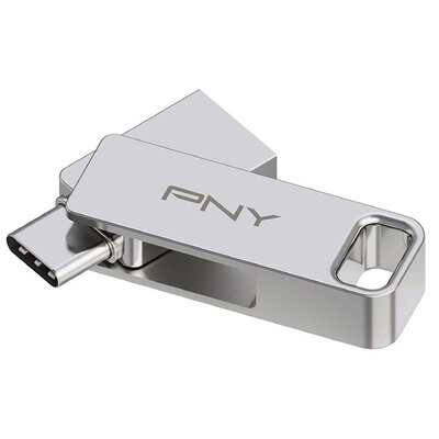 Pendrive PNY Duo Link 64GB, USB-C / USB 3.2 Gen. 1 (USB 3.0), Odczyt 200 Mb/s Srebrny