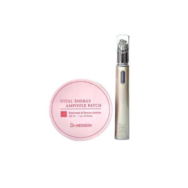 Dr.Hedison Eye Care zestaw: odmładzające i przywracające elastyczność płatki pod oczy, 60 szt./1 opak. + masażer pod oczy perłowy, 1 szt.