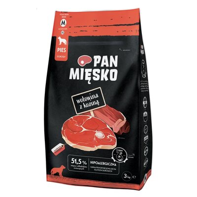 Karma dla psa PAN MIĘSKO Wołowina z koziną M 3 kg