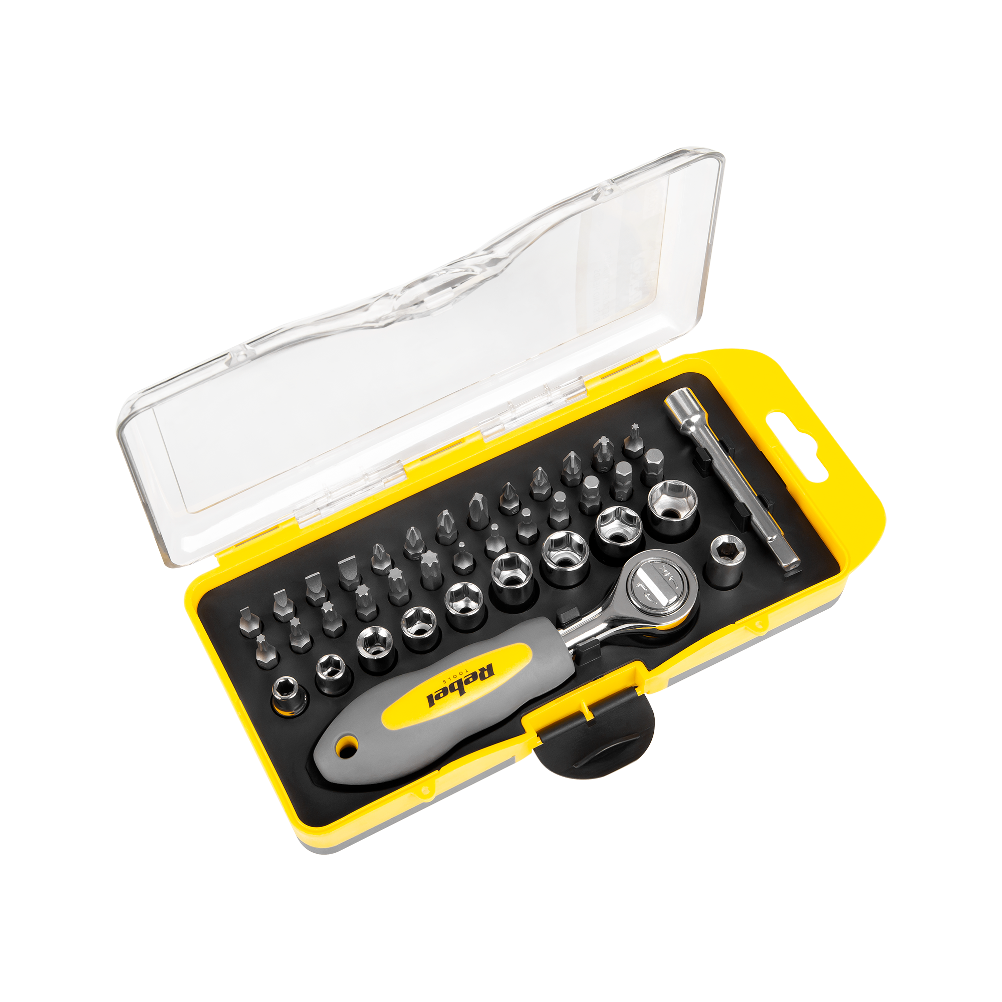 Zestaw 38 bitów i nasadek z kluczem grzechotkowym