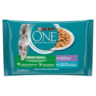 Karma dla kota PURINA ONE Indoor Formula Cielęcina i Tuńczyk (4 x 85 g)