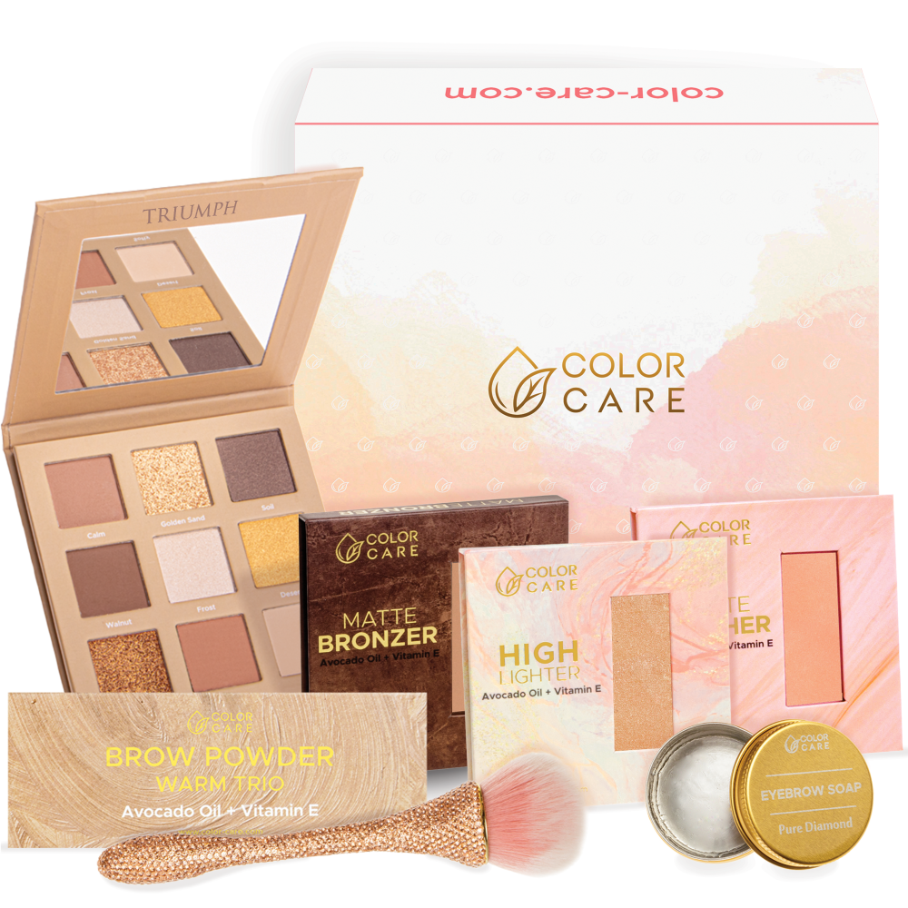 Color Care GlowUp zestaw Pecan: paleta cieni do powiek, 22,5 g + róż, 8 g + bronzer, 8 g + rozświetlacz, 8 g + mydełko do stylizacji brwi, 17 g + p...
