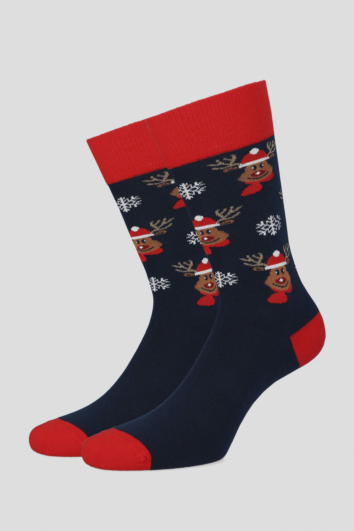 Lancerto Skarpety Świąteczne Granatowo-Czerwone w Śnieżynki i Renifery
