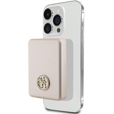 Powerbank indukcyjny GUESS 4G Strassed Metal Logo MagSafe 15W 5000 mAh Złoty