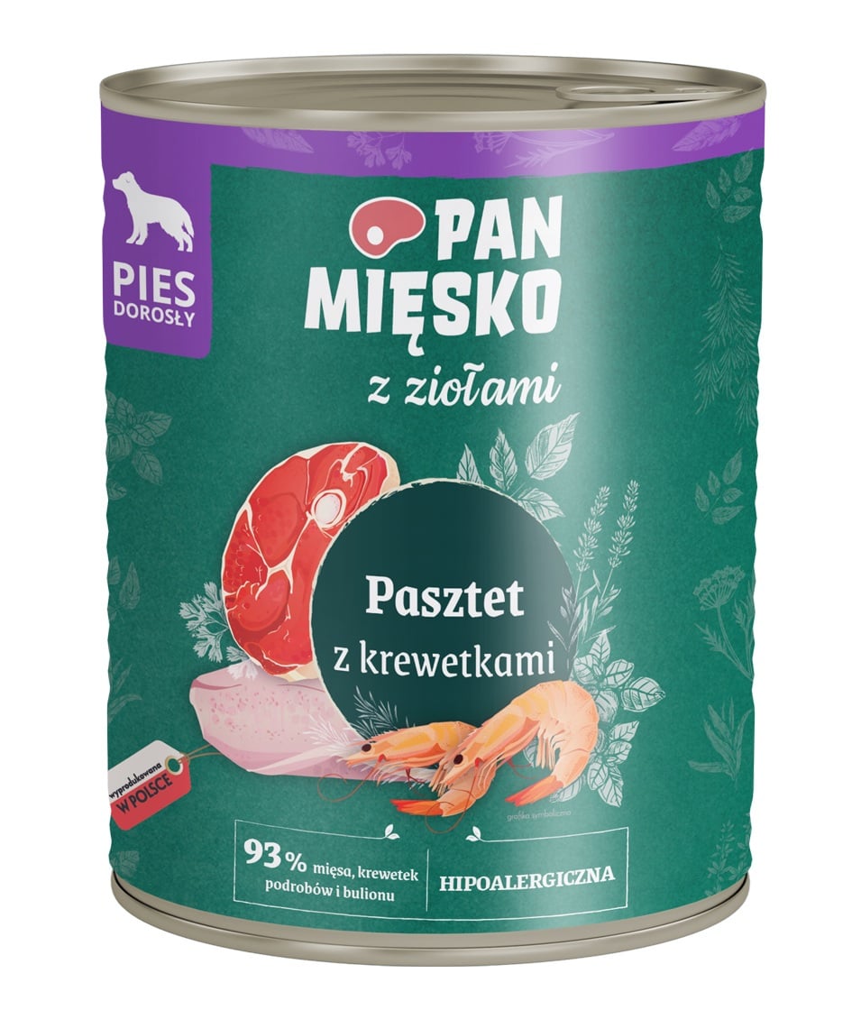 PAN MIĘSKO z ziołami Pasztet z krewetkami dla psów 800 g