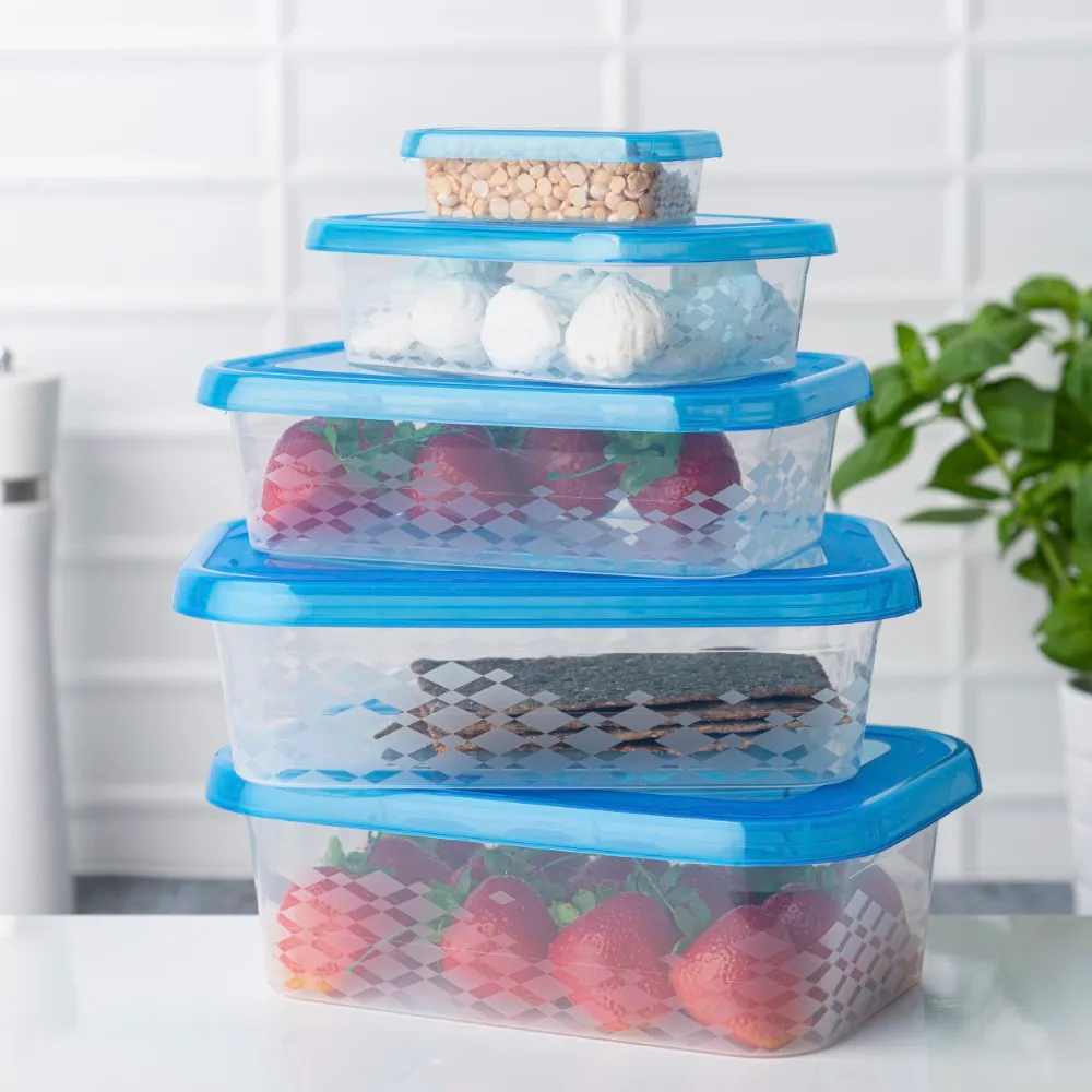 Pojemniki na żywność z pokrywą BranQ Blue Box prostokątne niebieskie, 5 szt.