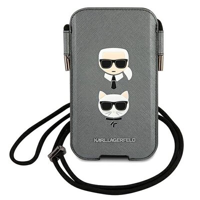 Etui KARL LAGERFELD Saffiano Karl & Choupette Head do Apple iPhone Szary