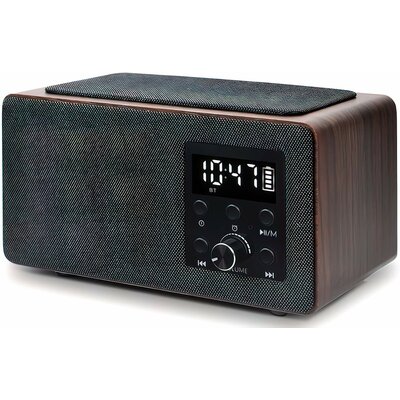 Radiobudzik MANTA RDI910WC Brązowo-Czarny, Tuner FM, Bluetooth, Ładowarka indukcyjna, Mikrofon, Zasilanie Akumulatorowo-sieciowe