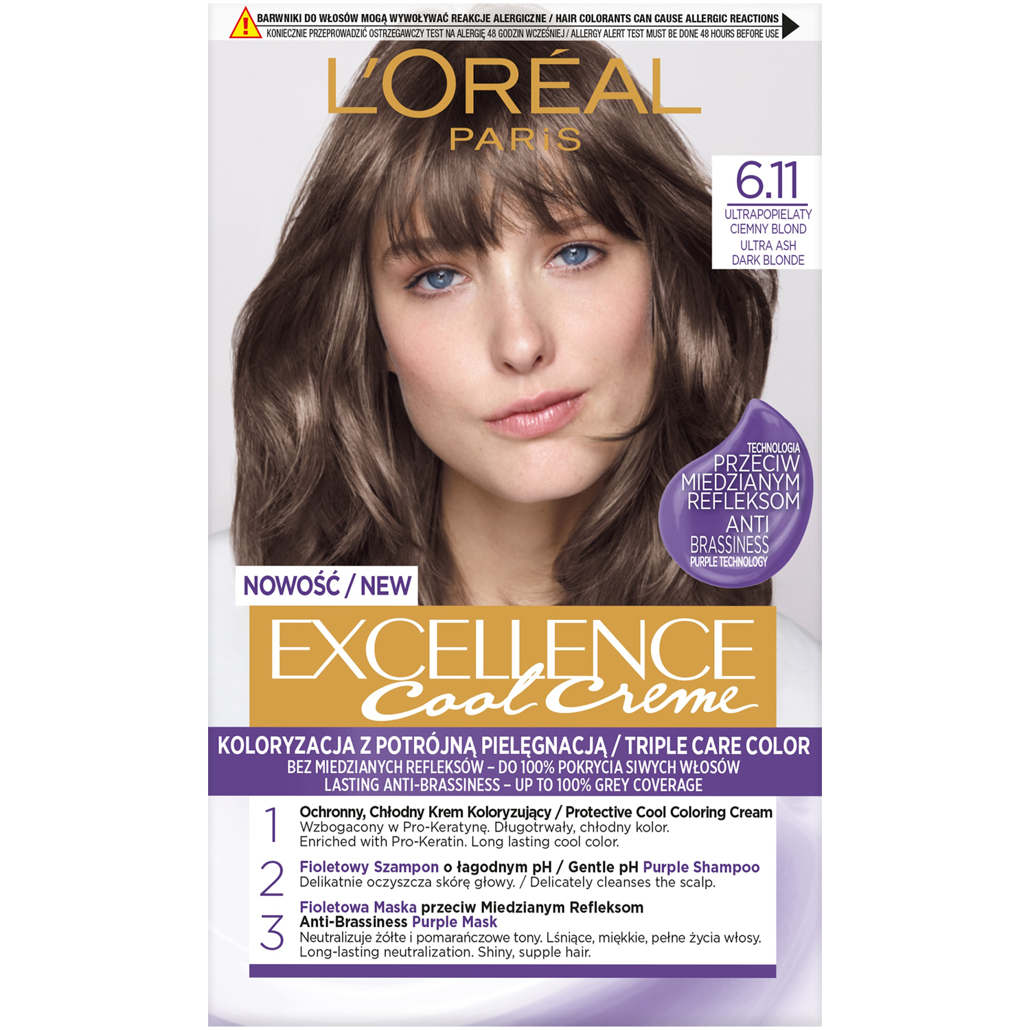 L'Oréal Paris Excellence Cool Creme farba do włosów 6.11 ultrapopielaty ciemny blond, 1 opak.