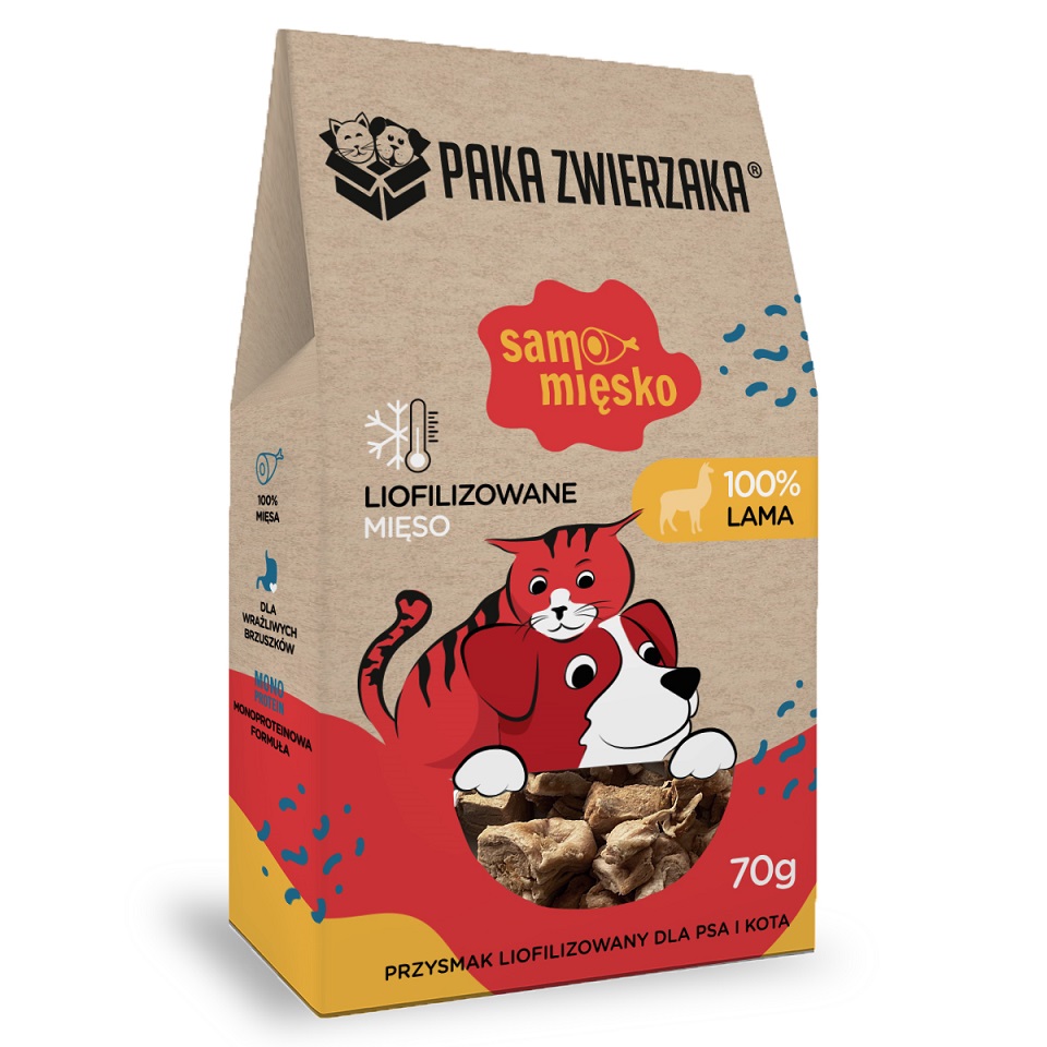 PAKA ZWIERZAKA Samo mięsko Lama liofilizowane mięso dla psa i kota 70 g
