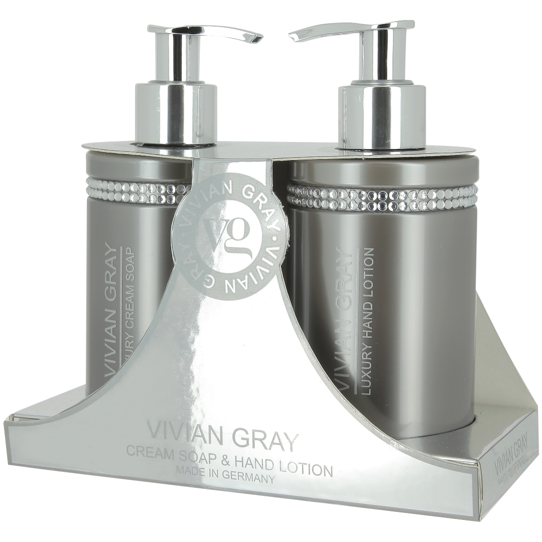 Vivian Gray Grey Crystals zestaw: mydło w płynie, 250 ml + balsam do rąk, 250 ml