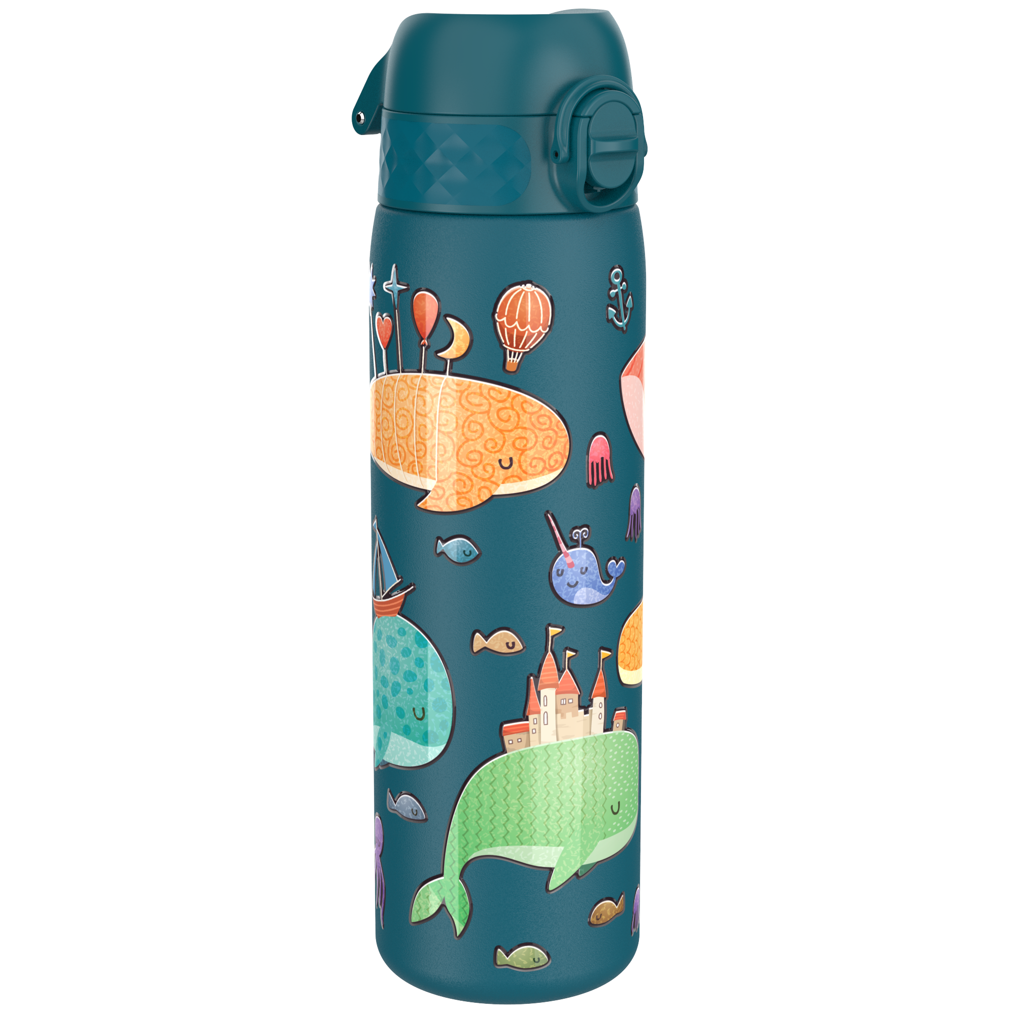 Ion8 bidon stalowy z ustnikiem, Morski Wieloryby, poj. 600 ml, 1 szt.