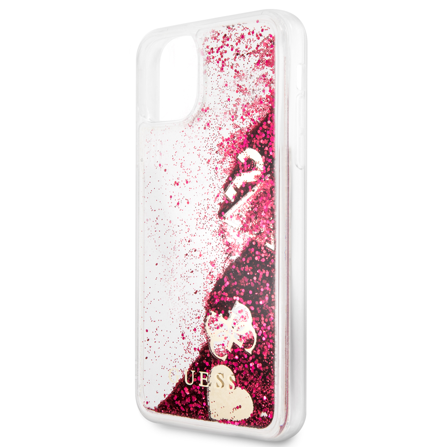 Guess Hearts Glitter Raspberry - etui dla iPhone 11 Pro Max