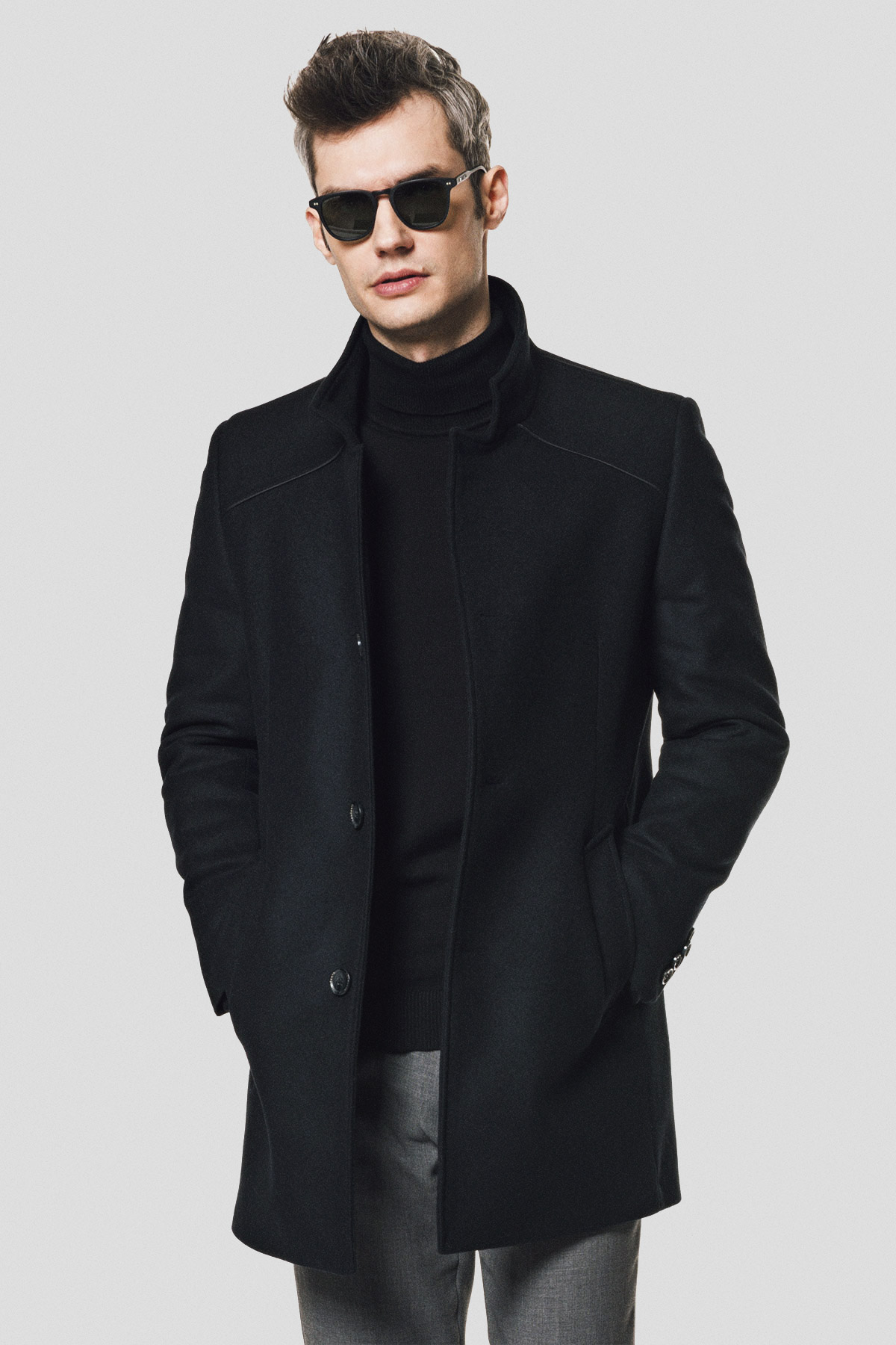 Lancerto Płaszcz Czarny z Wełną Haga