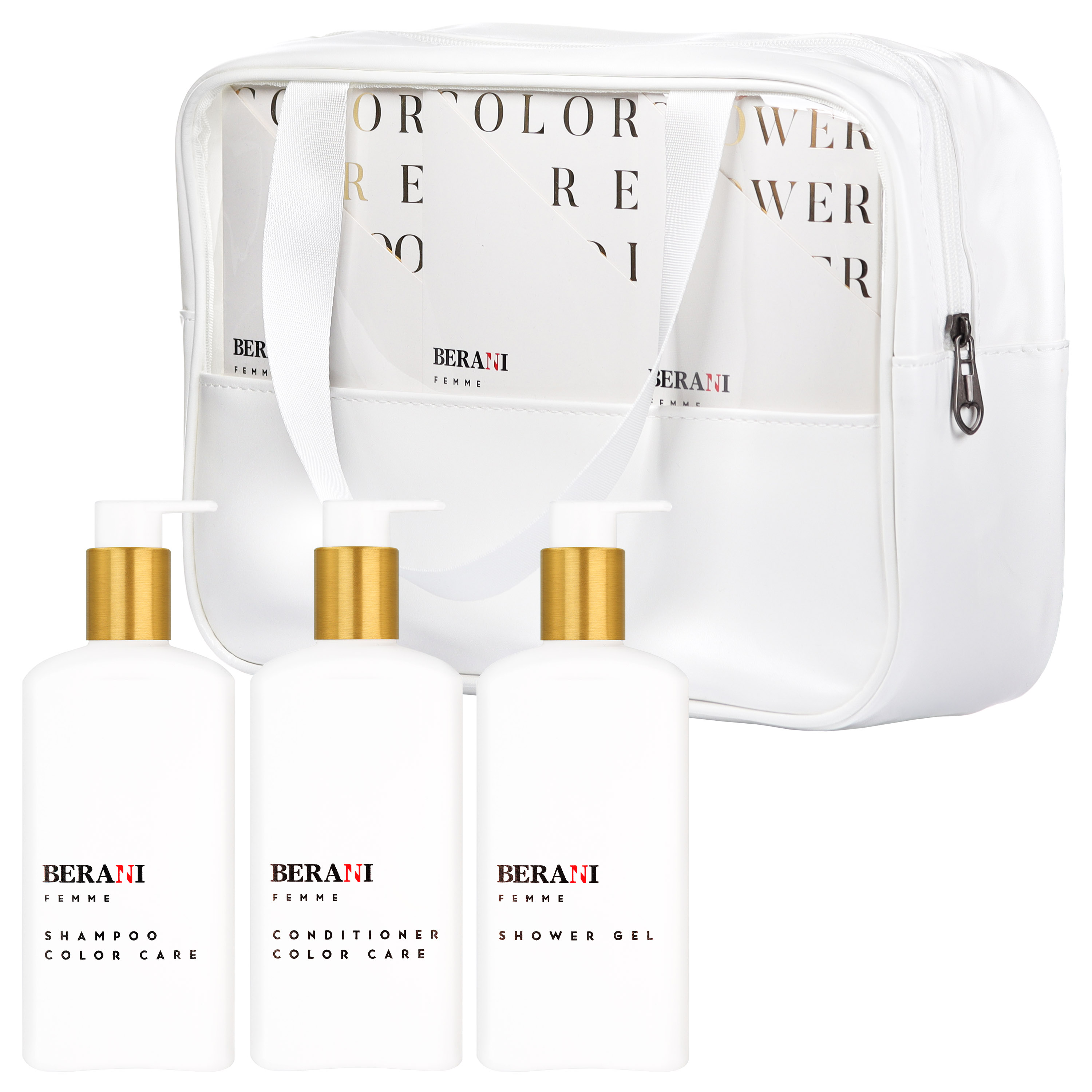 Berani Femme ESSENTIAL COLOR HAIR & BODY CARE SET zestaw do codziennej pielęgnacji włosów farbowanych i ciała: szampon, 300 ml + odżywka, 300 ml + ...