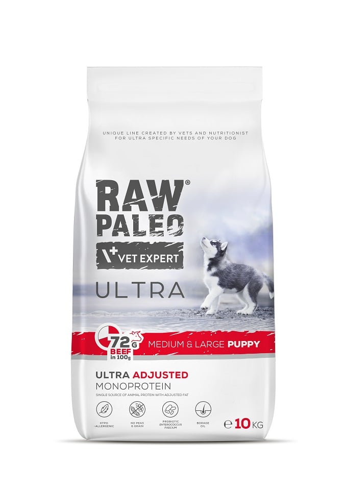 RAW PALEO Ultra Beef Medium&amp;Large Puppy 10kg dla szczeniąt ras średnich i dużych wołowina