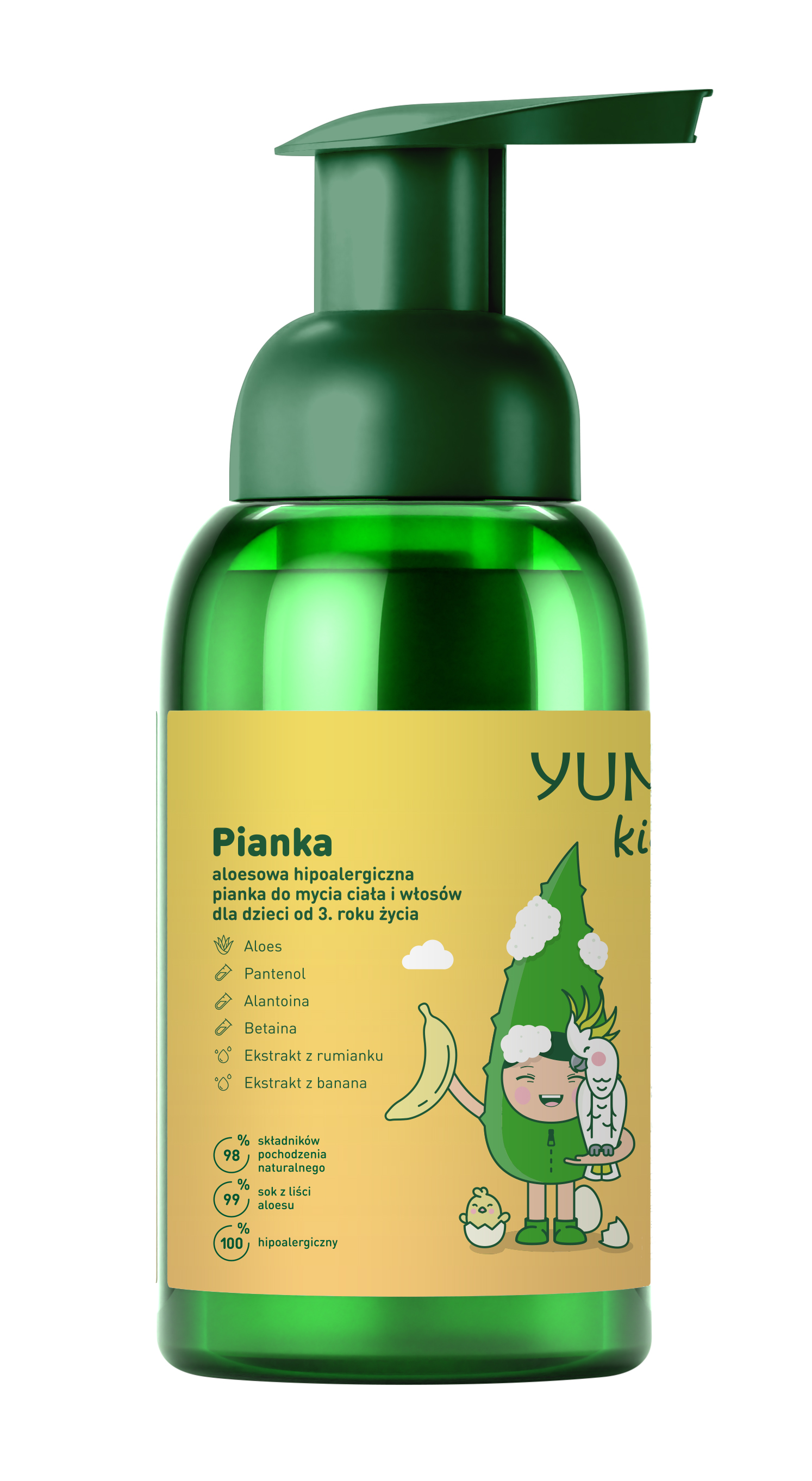 Yumi Kids bananowa pianka do mycia ciała i włosów dla dzieci, 250 ml