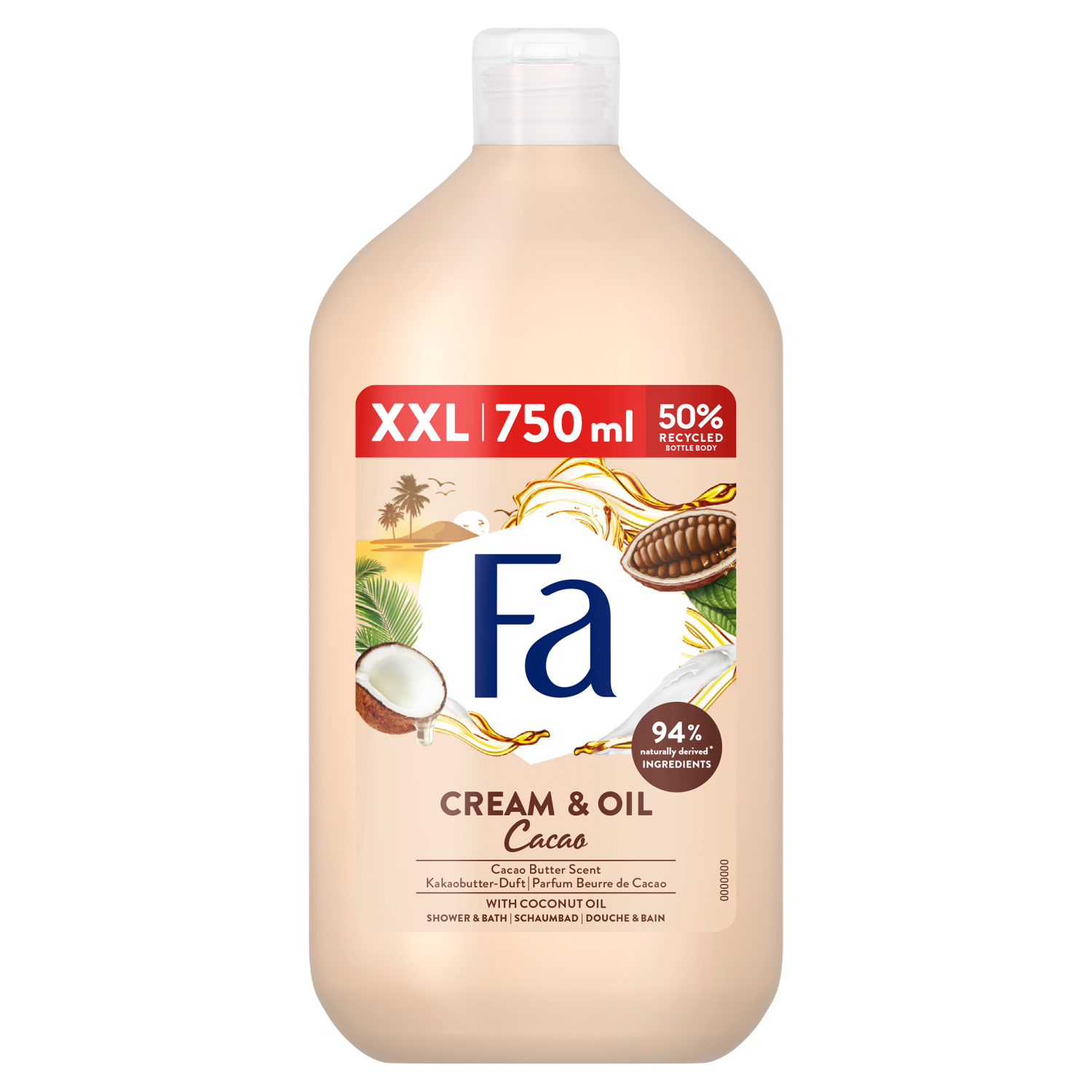 Fa Cream&Oil Cacao  żel pod prysznic i do kąpieli o zapachu masła kakaowego, 750 ml