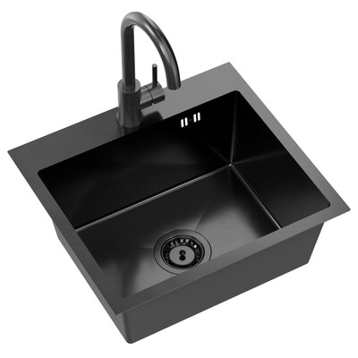 Zlewozmywak jednokomorowy MYQ LEO 10 LEO10BS3 Czarny 45x50 + Bateria GANGES GAN000BS3