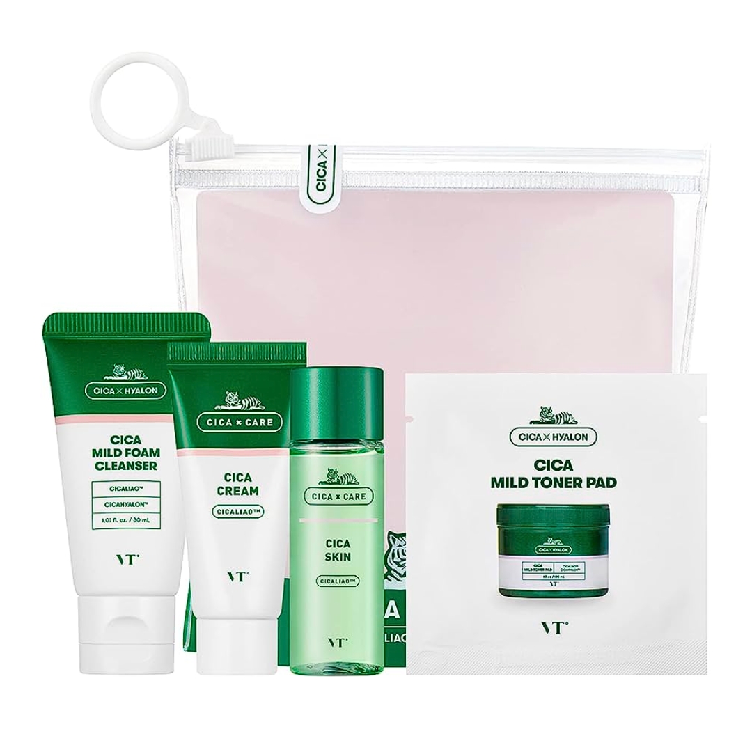 VT Cosmetics zestaw: pianka oczyszczająca do twarzy, 30 ml + tonik do twarzy, 30 ml + złuszczające i tonizujące płatki to twarzy, 3 szt. + kojący k...