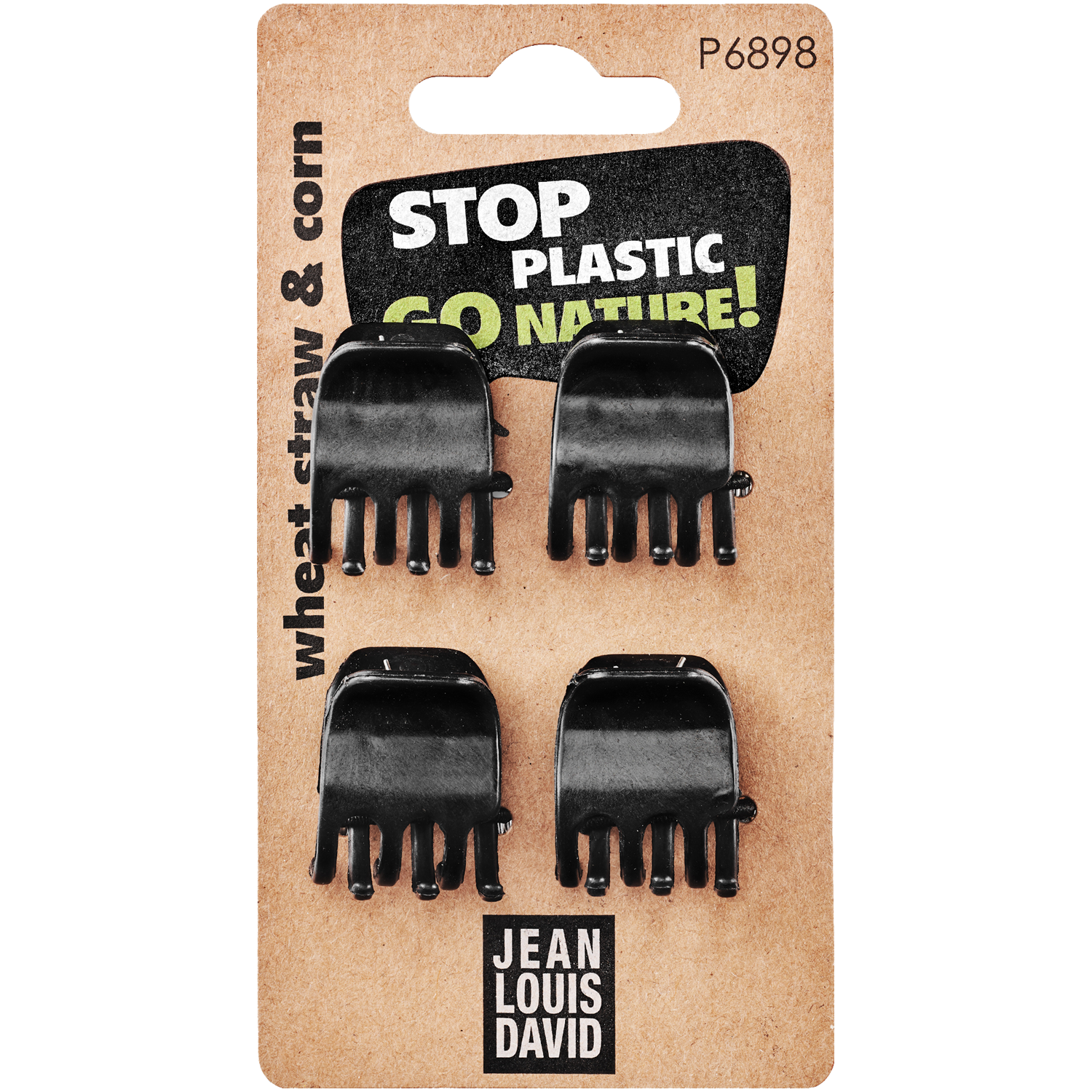 Jean Louis David Stop Plastic Go Nature spinki do włosów z naturalnych składników, 4 szt./1 opak.