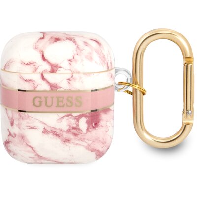 Etui na słuchawki GUESS Marble Strap do Apple AirPods Różowy
