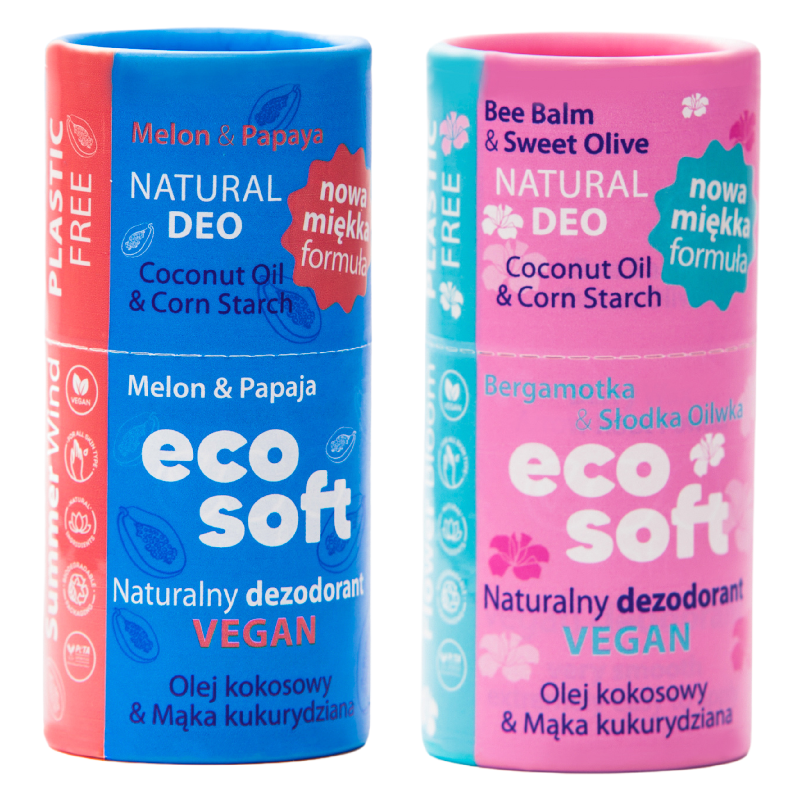 Eco Soft Ecosoft Deo Summer zestaw: naturalny dezodorant damski bez aliminium Flower Bloom, 50 g + dezodorant damski Summer Wind, 50 g