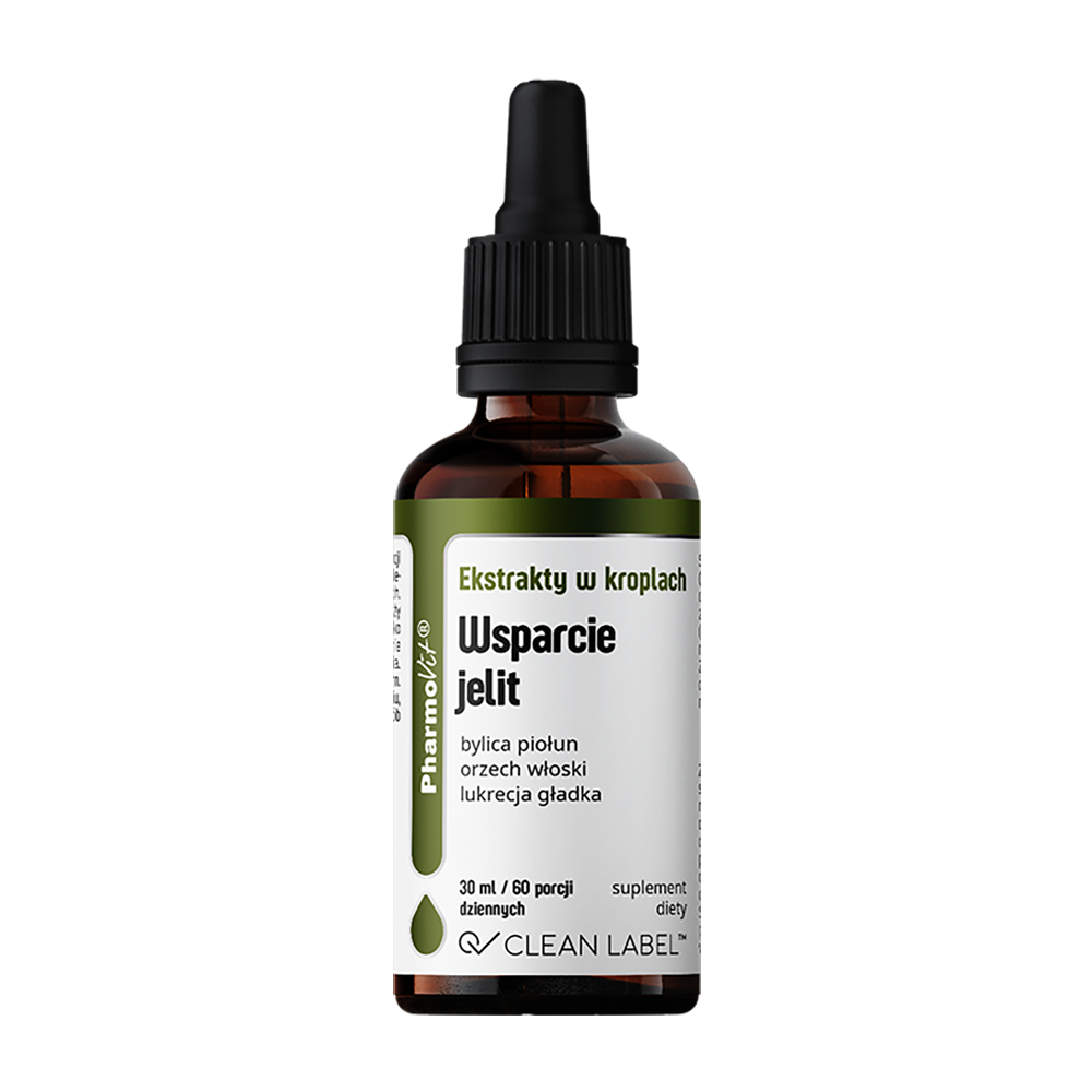 Pharmovit Clean label suplement diety odpowiedni dla wegetarian/wegan - Ekstrakty w kroplach Wsparcie jelit, 30 ml