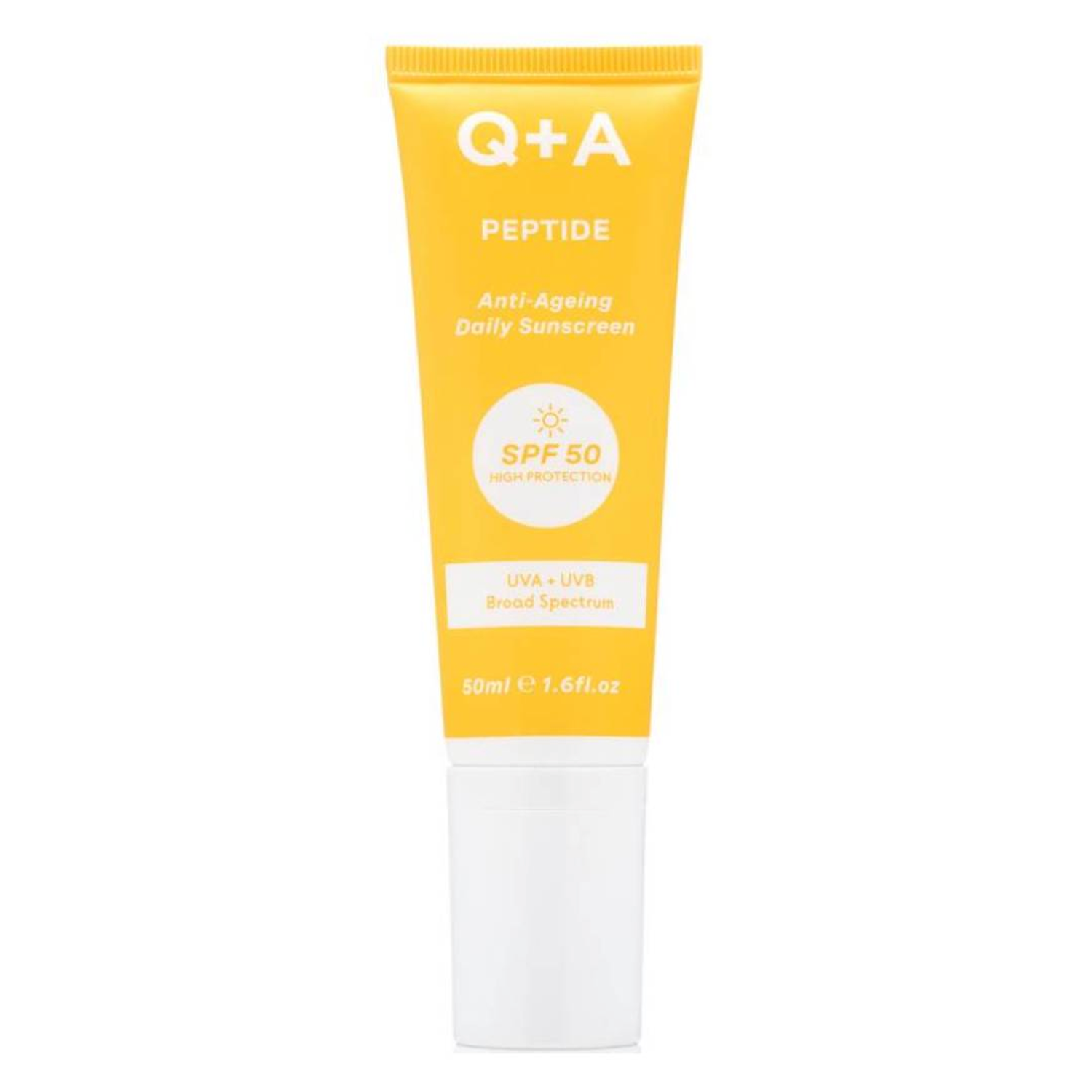Q+A Peptide Anti-Ageing przeciwstarzeniowy krem przeciwsłoneczny do twarzy z peptydem i SPF50, 50 ml