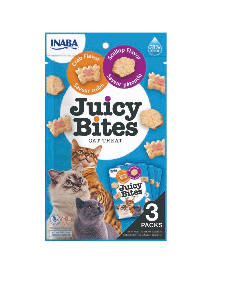 INABA Juicy Bites wilgotne przysmaki przegrzebki i krab dla kota 33,9 g (3x11,3 g)