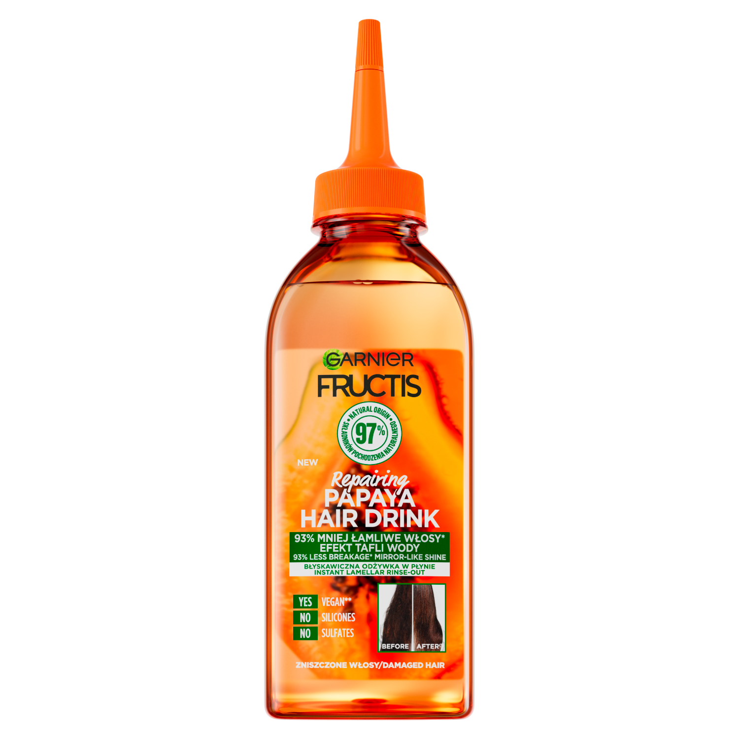 Garnier Fructis Papaya Hair Drink błyskawiczna odżywka lamellarna w płynie do włosów, 200 ml