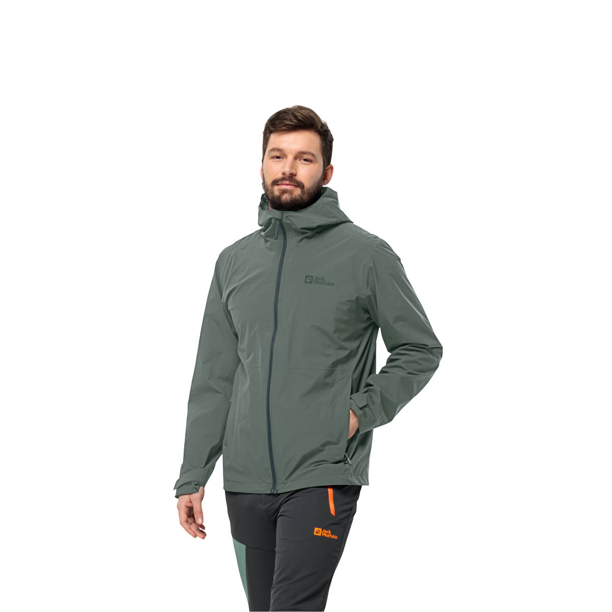 Męska kurtka przeciwdeszczowa Jack Wolfskin ROBURY 2L JKT M hedge green - M