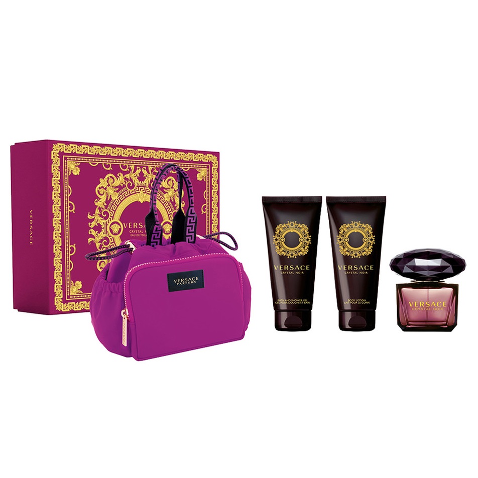Versace Crystal Noir Eau de Toilette zestaw: woda toaletowa damska, 90 ml + balsam do ciała, 100 ml + żel pod prysznic, 100 ml + torba kosmetyczna,...