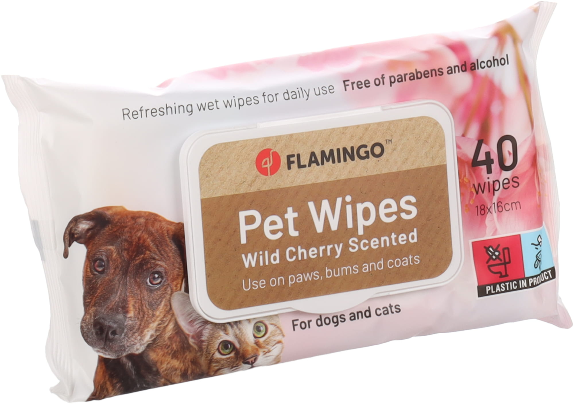 Flamingo Chusteczki pielęgnacyjne dla psa i kota - kwiat dzikiej wiśni