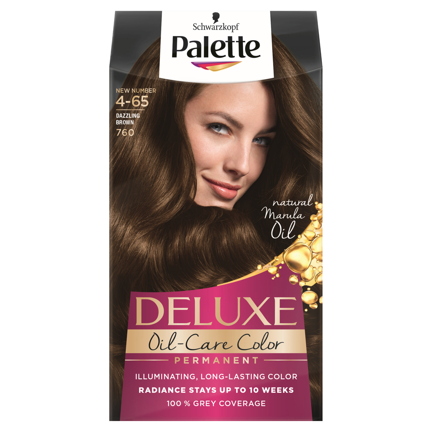 Palette Deluxe Oil-Care Color farba do włosów 4-65 (760) olśniewający brąz, 1 opak.