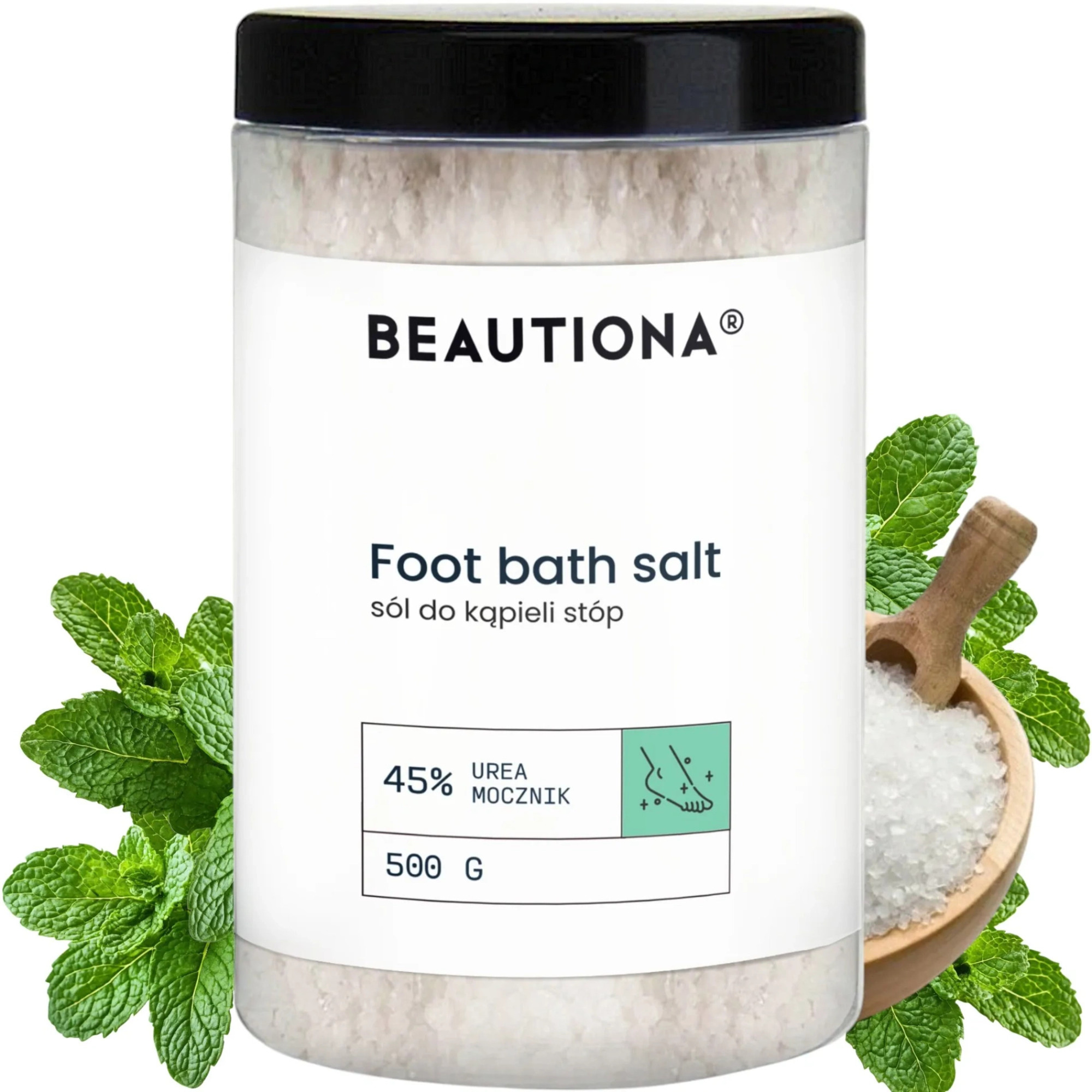 Beautiona sól do stóp miętowa z mocznikiem 45%, 500 g
