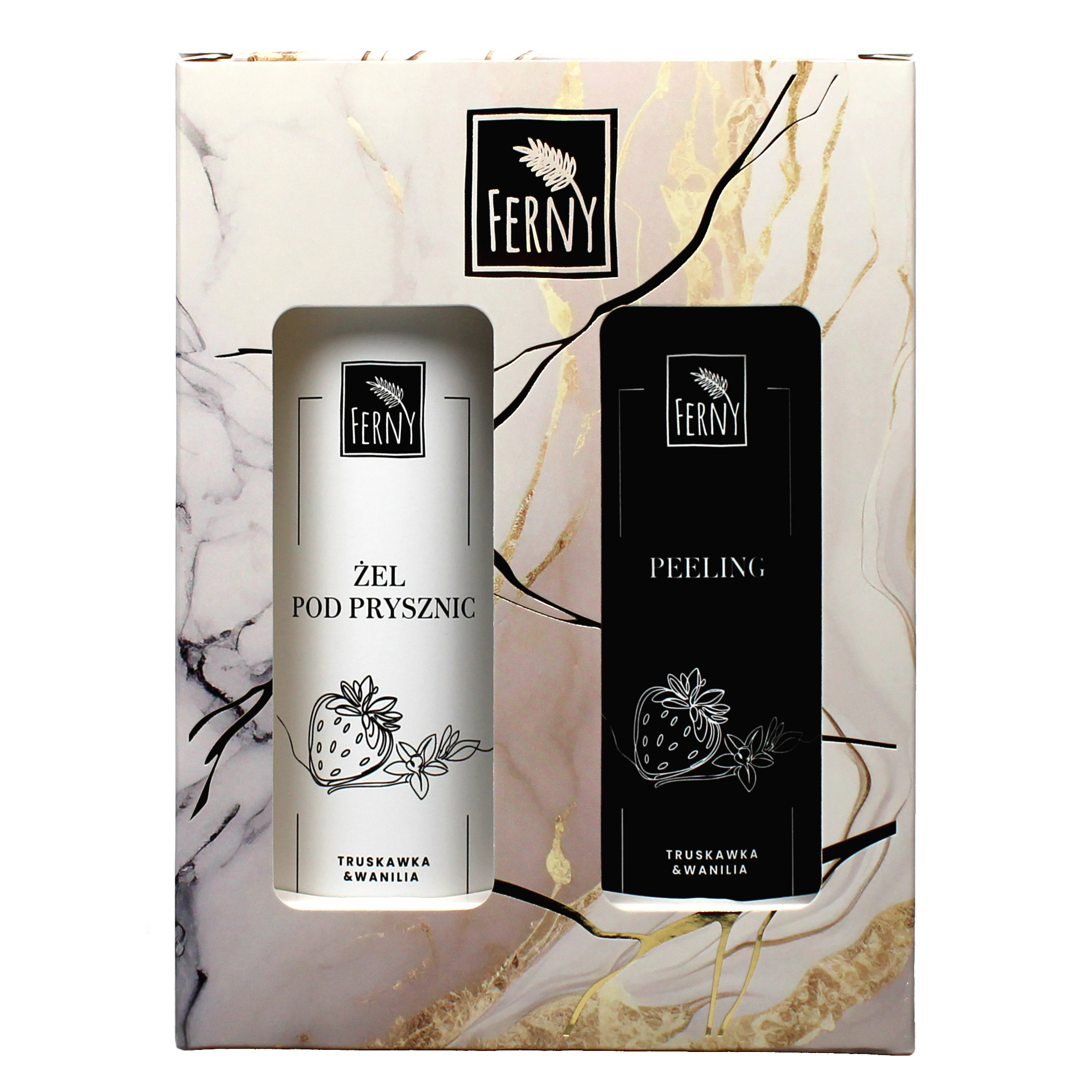 Ferny zestaw prezentowy Truskawka & Wanilia: żel pod prysznic, 300 ml + peeling do ciała, 300 ml