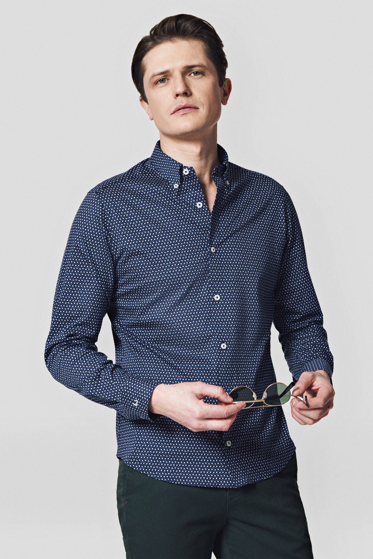 Lancerto Koszula z Dzianiny Bawełnianej Granatowa Mikrowzór Selma