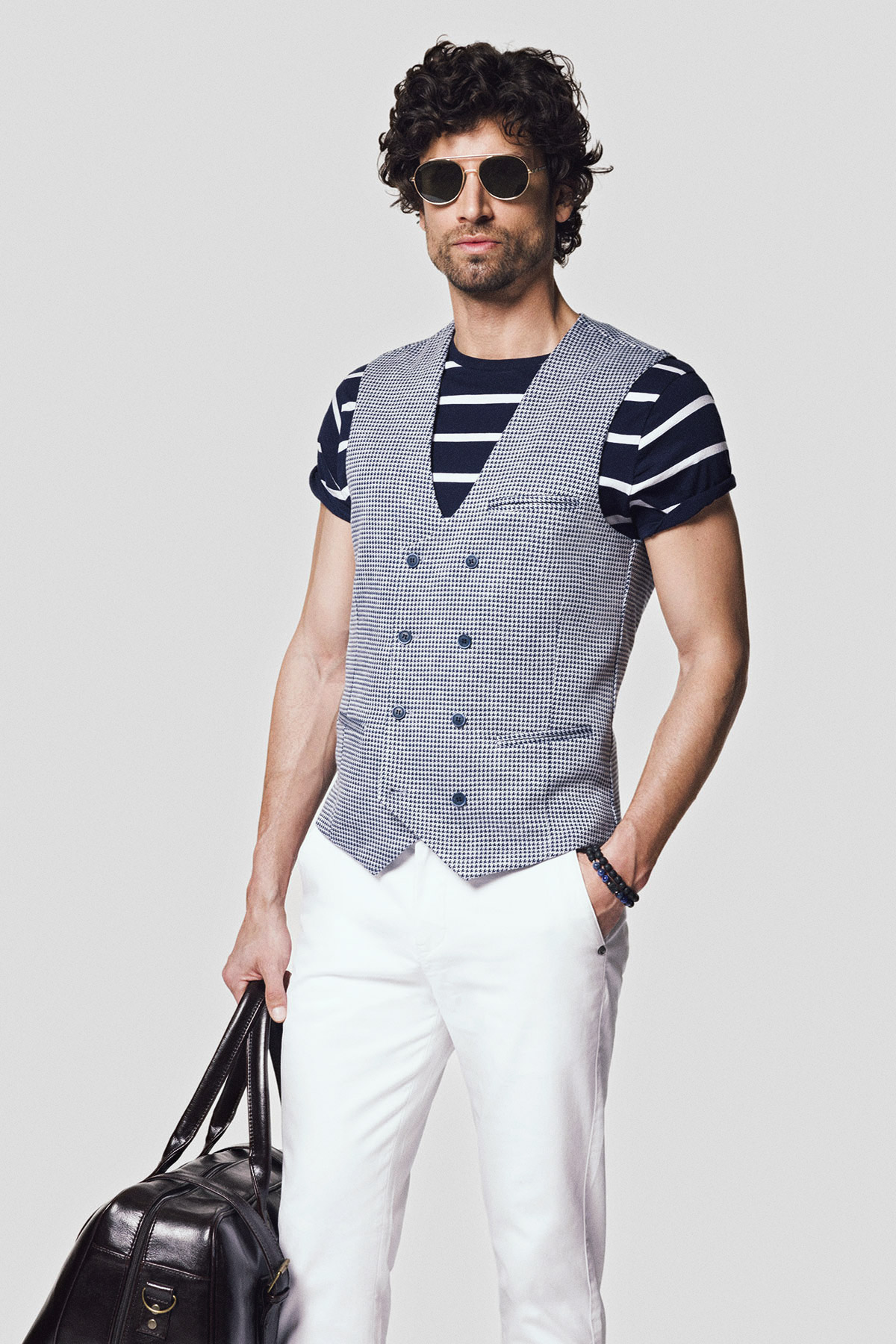 Lancerto Kamizelka Dwurzędowa Niebieska w Pepitkę Monteria