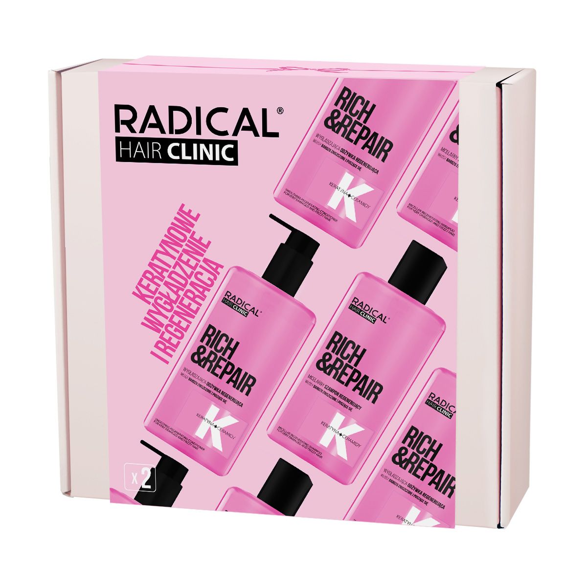 Radical Hair Clinic zestaw: micelarny szampon regenerujący, 300 ml + wygładzająca odżywka regenerująca, 260 ml