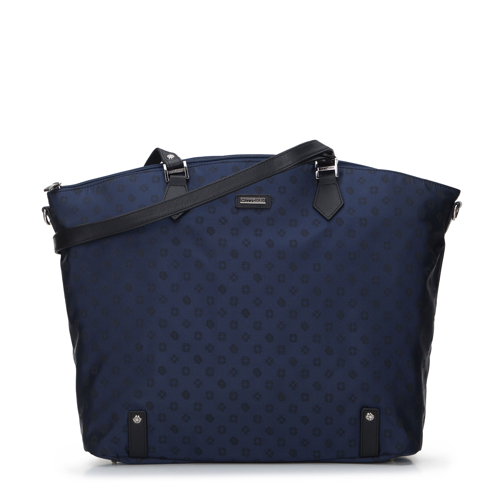 Torebka shopperka z żakardu i skóry granatowa