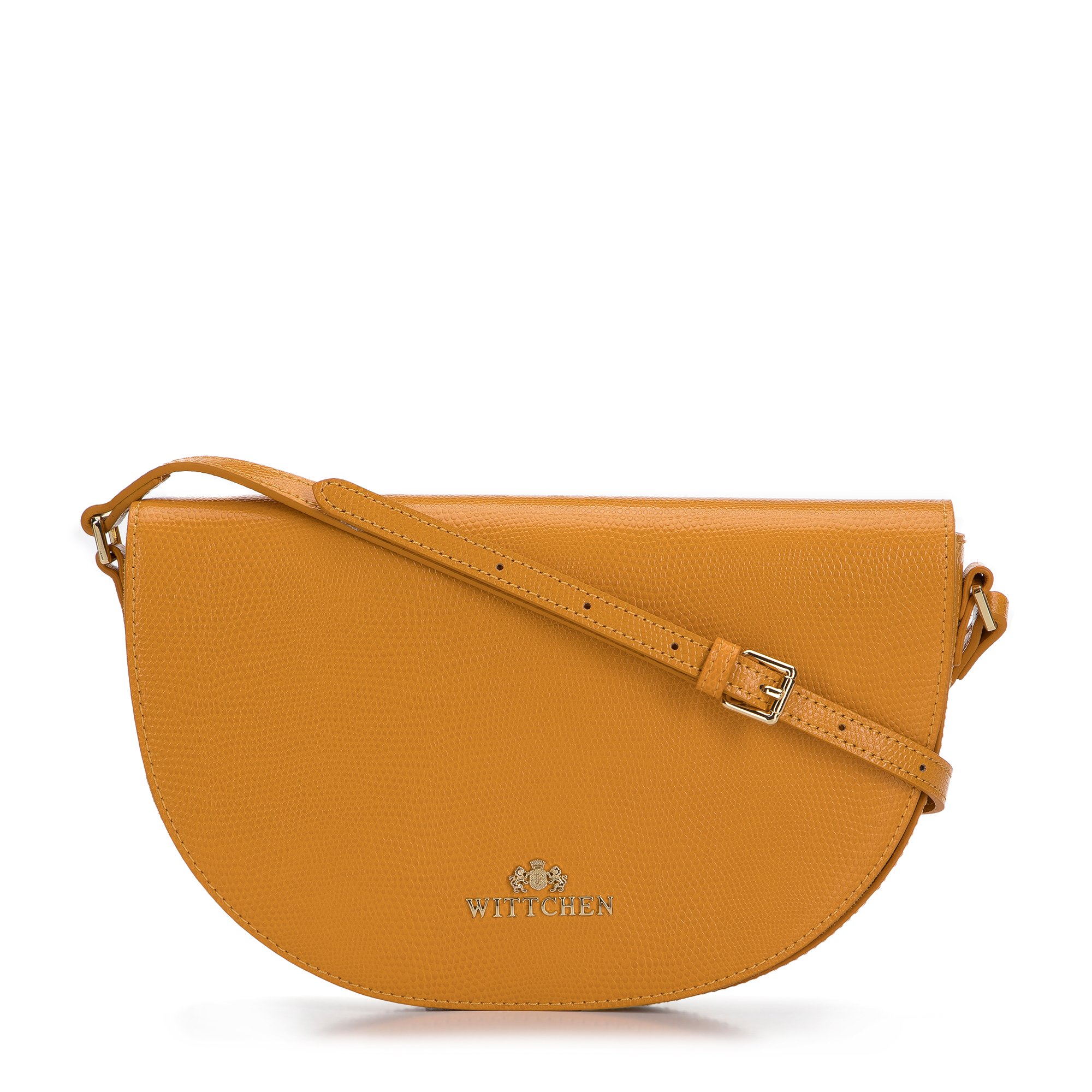 Damska saddle bag ze skóry o fakturze lizard żółta