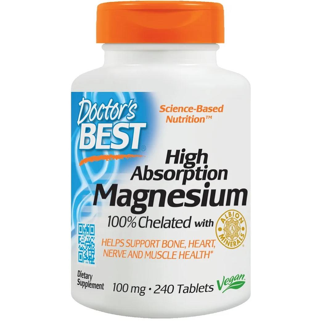 Doctor's Best High Absorption Magnesium suplement diety, Chelat magnezu, 100mg, 240 tabl./1 opak.