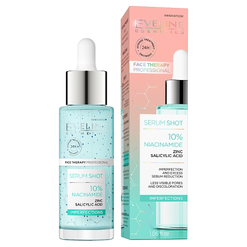 Eveline Cosmetics Serum Shot Niedoskonałości kuracja 10% niacynamid na twarz, szyję i dekolt, 30 ml